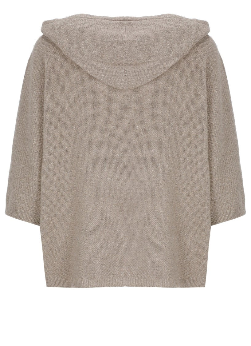 Fabiana Filippi Brown Hooded Wool Lurex Cape