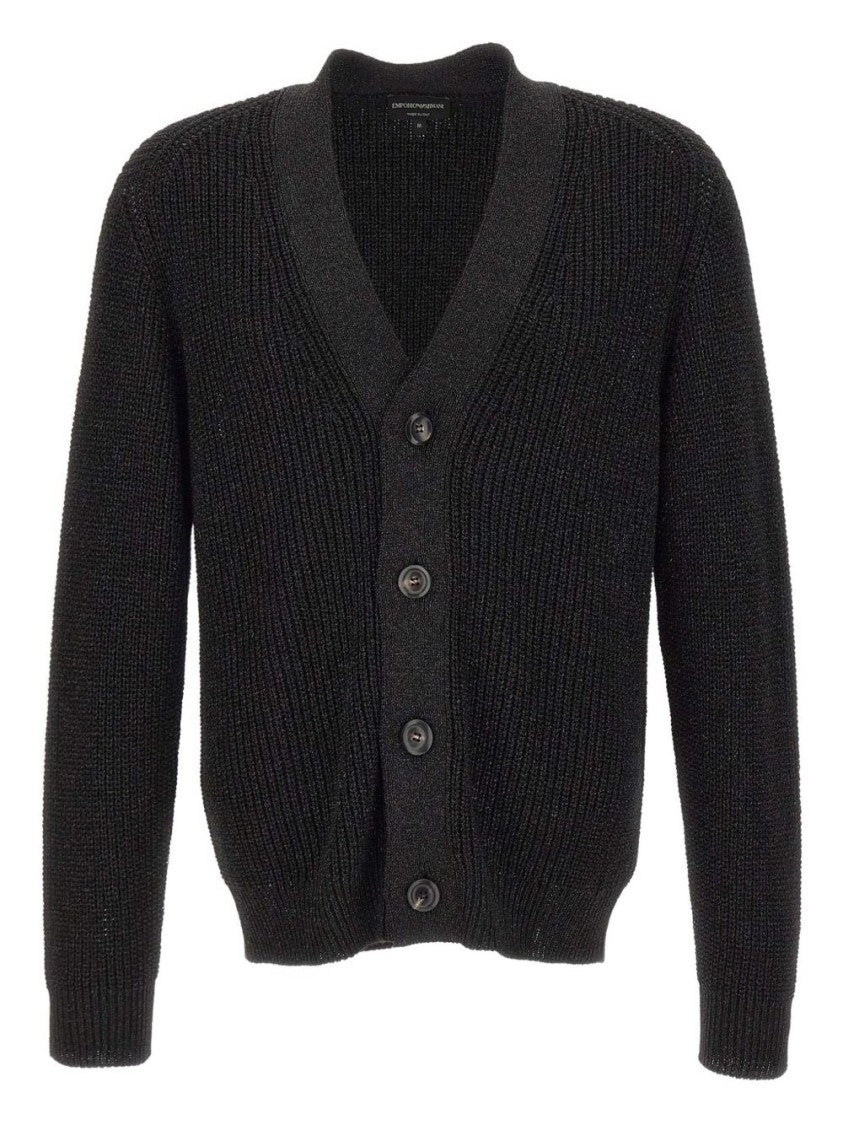 Emporio Armani Ribbed Knit Cardigan With Button-Down Front
