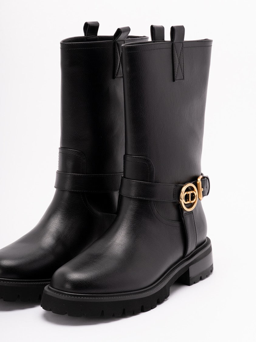 Twin-Set Black Polyurethane Boots With 4 Cm Heel