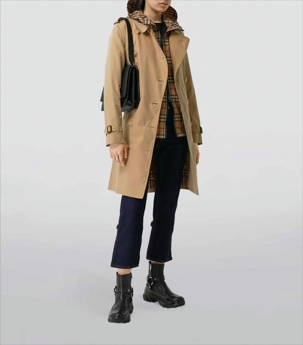 Burberry Double-Breasted Trench Coat With Distinctive Check Hood