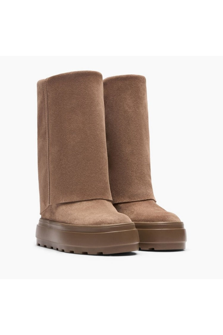 Casadei Beige Wraparound Envelope Shaft Suede Platform Boots