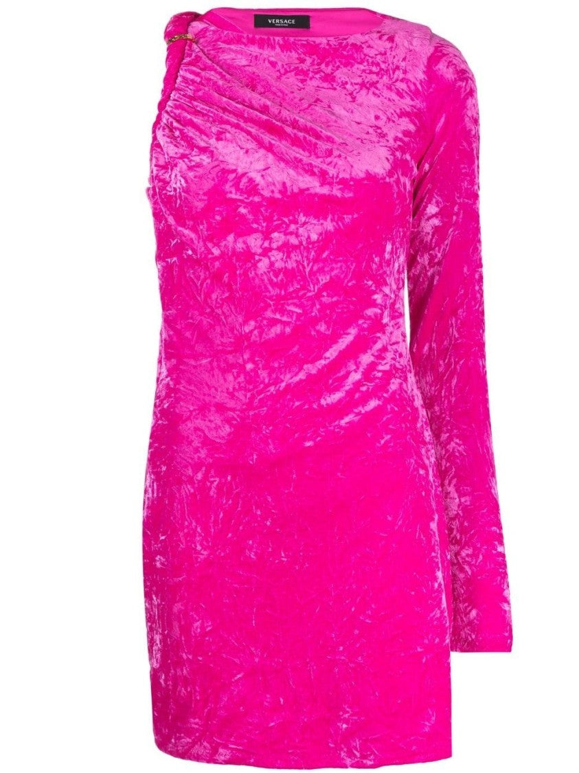 Versace Asymmetric Hot Pink Velvet Minidress Versace Asymmetric Hot Pink Velvet Minidress