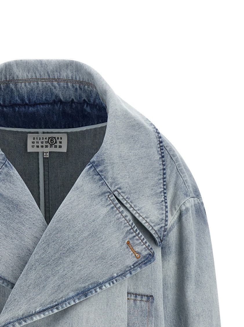 Mm6 By Maison Margiela Cotton Denim Double-Breasted Jacket With Asymmetric Hem