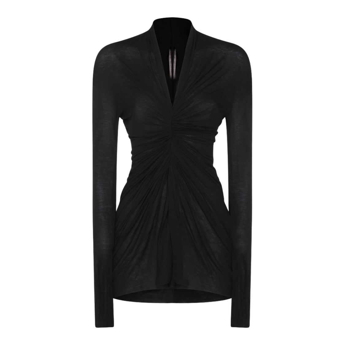 Rick Owens Deep V-Neck Ruched Black Top