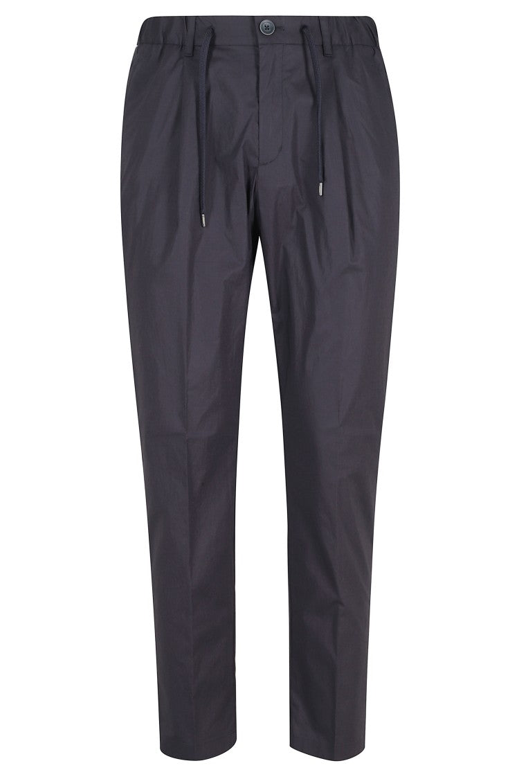 Herno Blue Light Stretch Drawstring Elastic-Waistband Cotton Pants