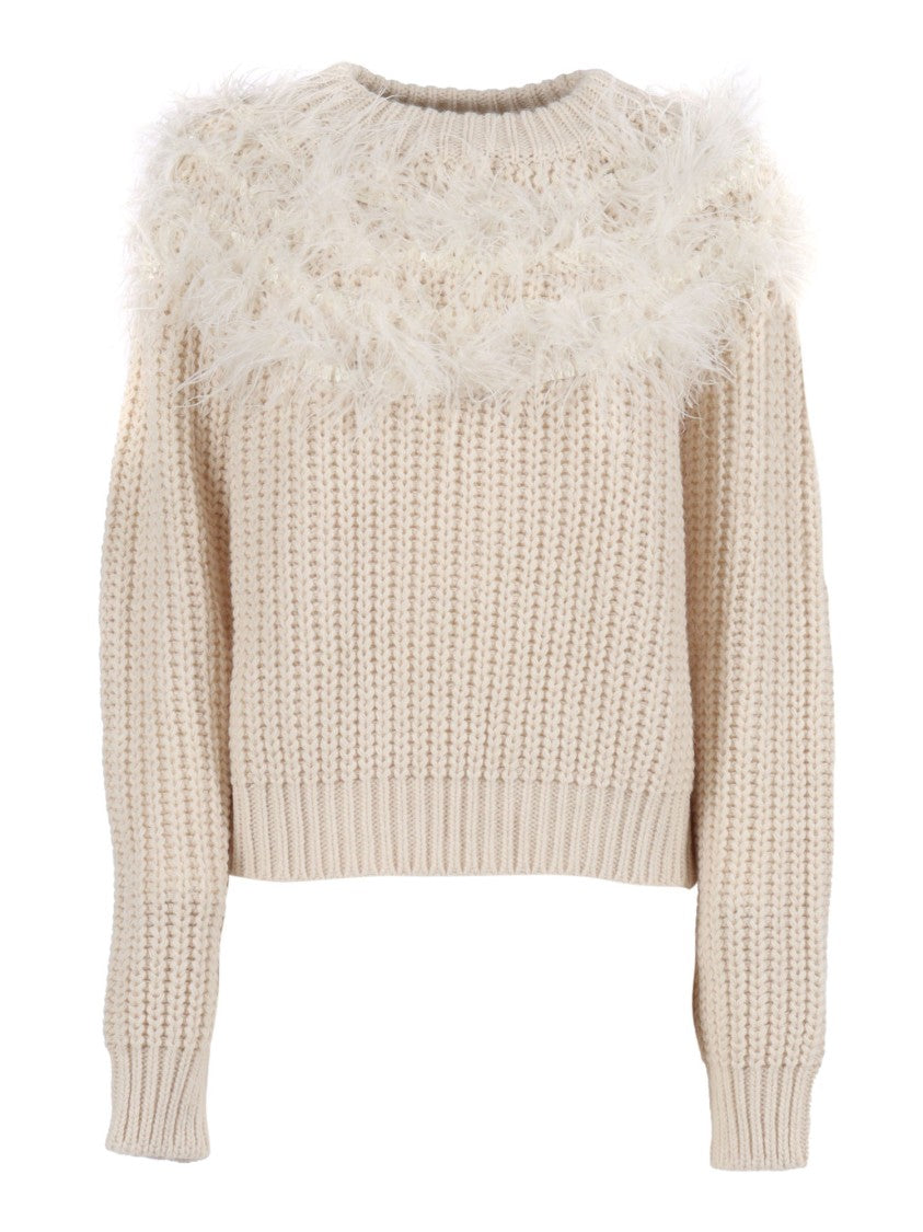 Shirt A Porter Feather-Embellished Round Neck Sweater