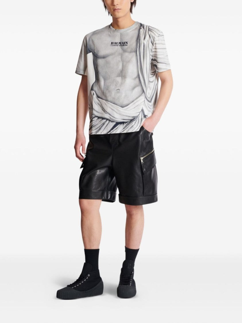 Balmain Light Grey Graphic Art Print T-Shirt