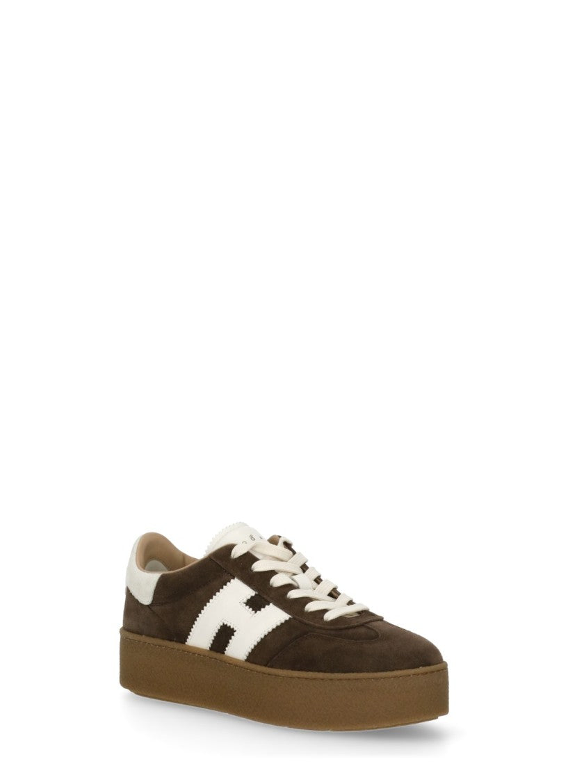 Hogan Brown Suede Leather Sneakers With Rubber Platform Sole
