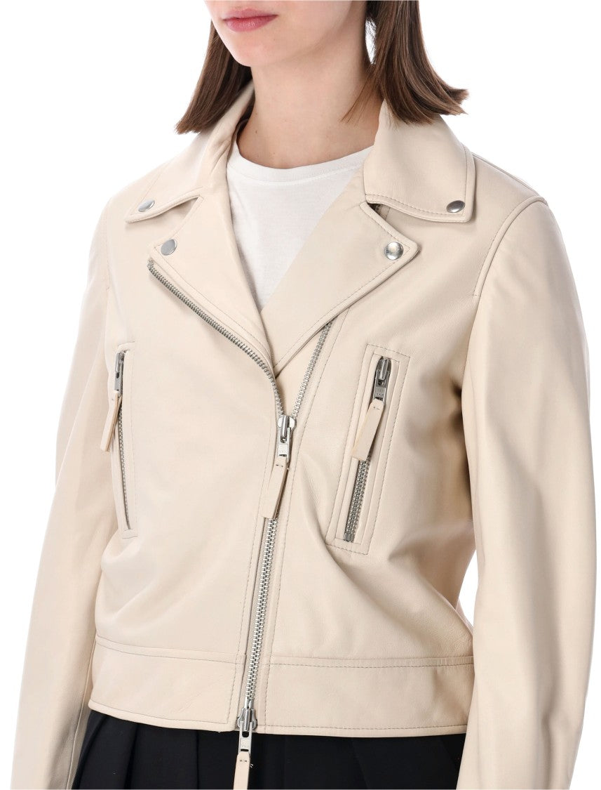 Sword Asymmetrical Zip Leather Biker Jacket