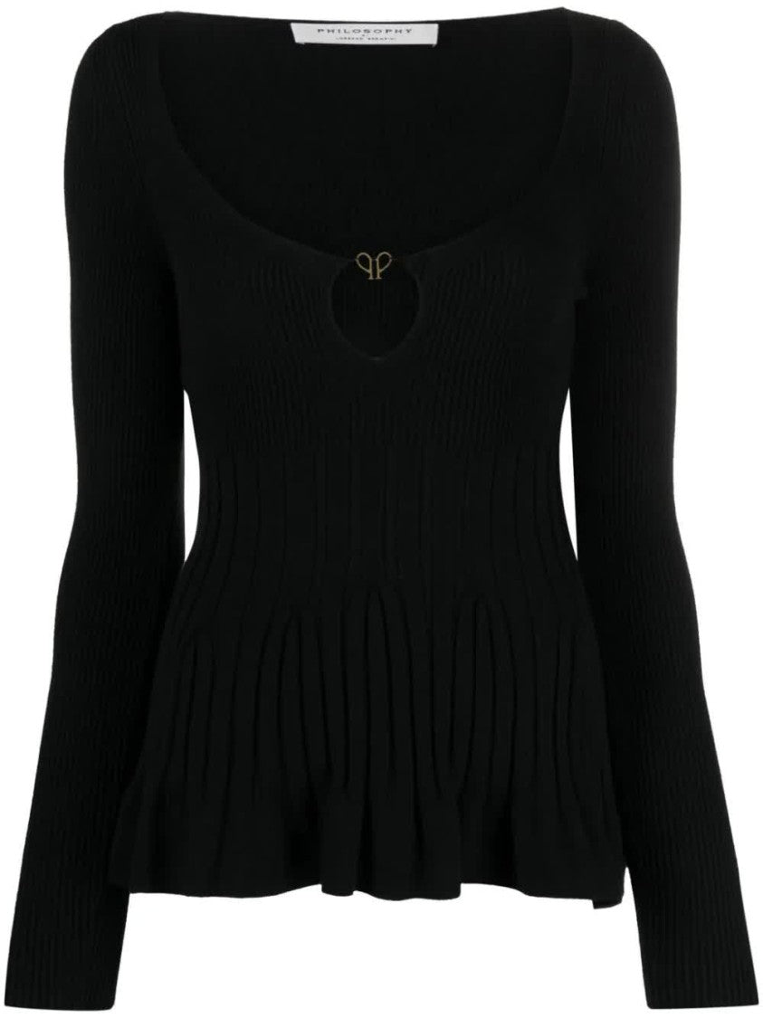 Philosophy Fitted Ribbed Peplum Sweater
