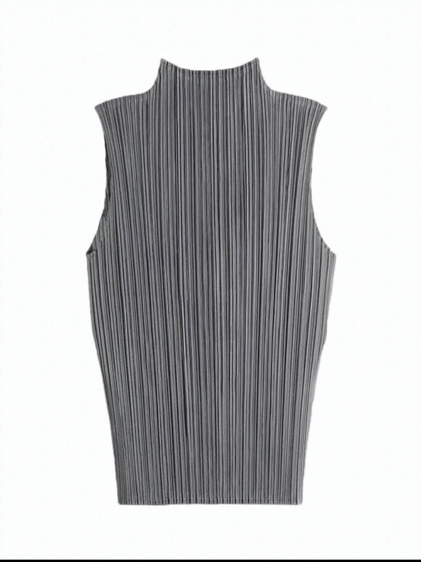 Pleats Please High Neck Sleeveless Top With Vertical Pleats