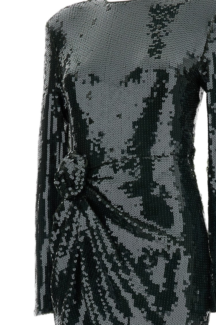 Rotate Black Olive Sequined Round-Neck Mini Dress