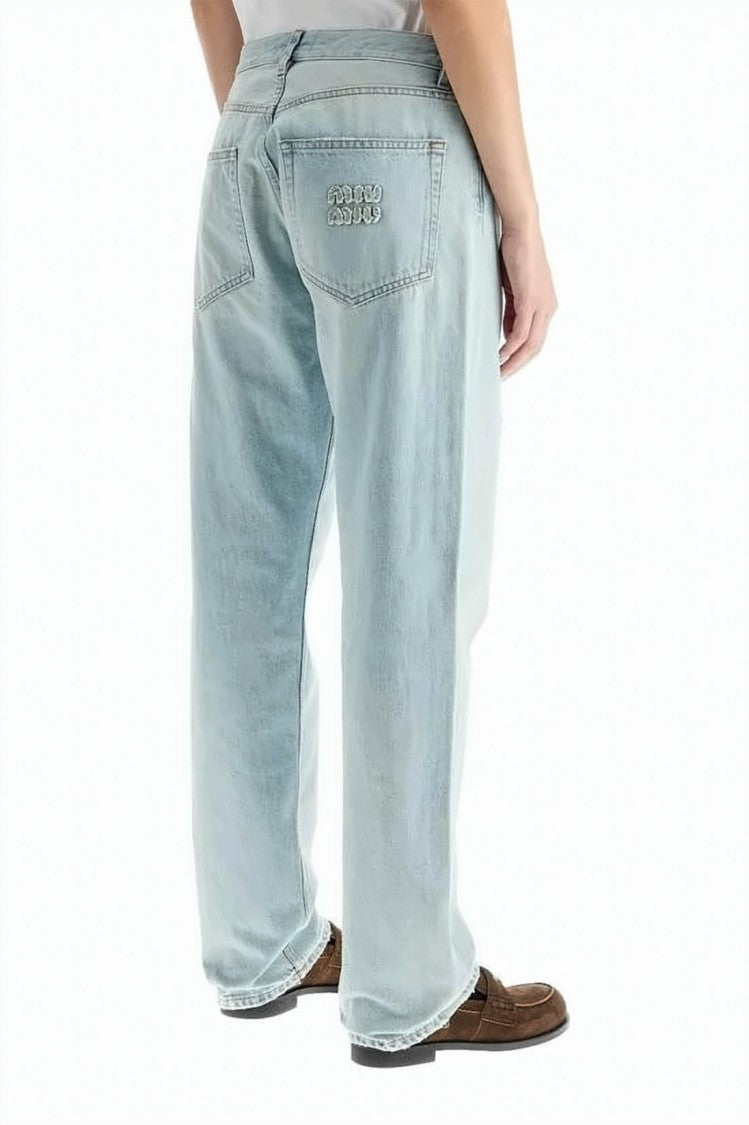 Miu Miu Light Wash Denim Pants With Relaxed Straight-Leg Fit