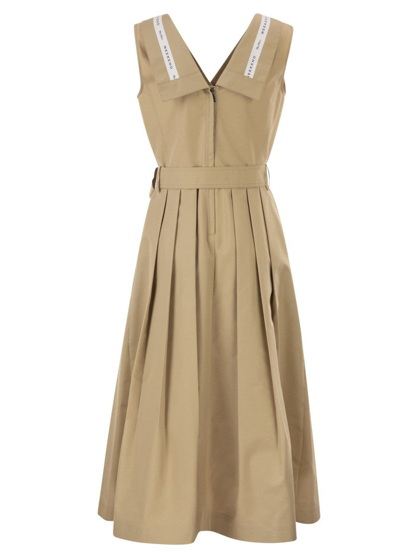 Max Mara Cotton Gabardine Sleeveless Midi Dress With Jacquard Logo