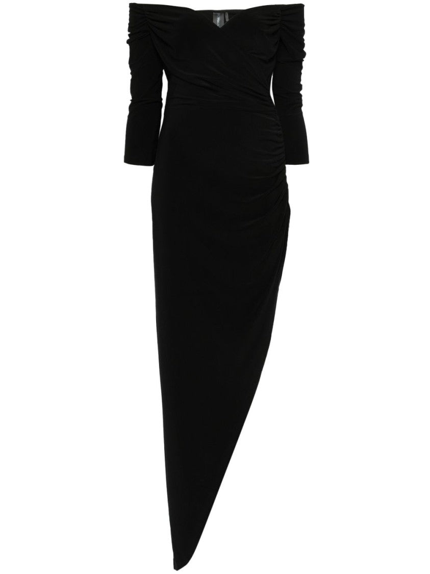 Norma Kamali Off-The-Shoulder Black Evening Dress With Draped Detail