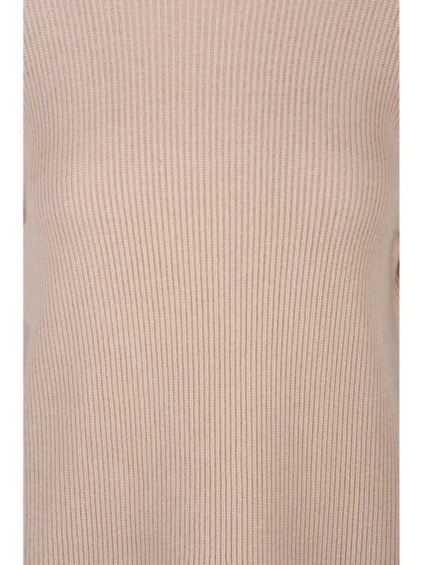 Fabiana Filippi Pink Ribbed Three-Quarter Sleeves Virgin Wool-Cotton Sweater