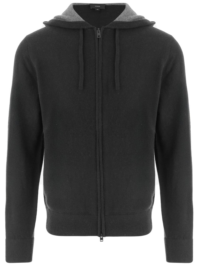 Vince Black Zip-Up Hooded Cashmere Hoodie