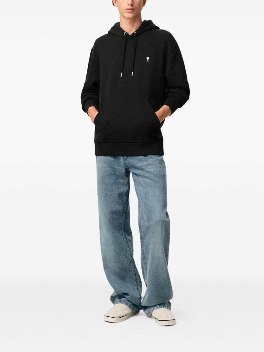Ami Paris Relaxed-Fit Black Hoodie With Front Kangaroo Pocket