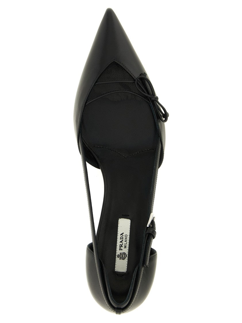Prada Open-Side Leather Pumps With Bow And Logo Detail