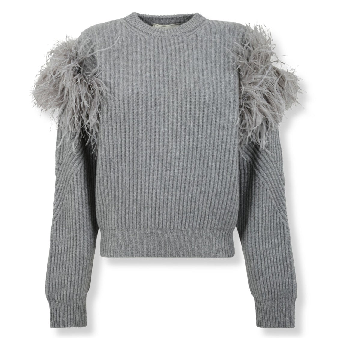 Blumarine Ribbed Knit Sweater With Feather Embellishments