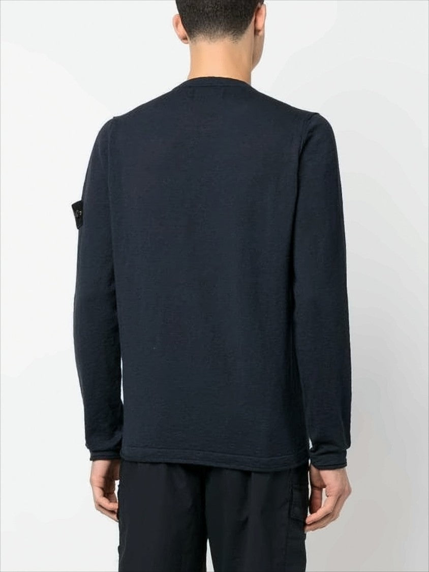 Stone Island Textured Crew Neck Sweater With Distinctive Logo Patch