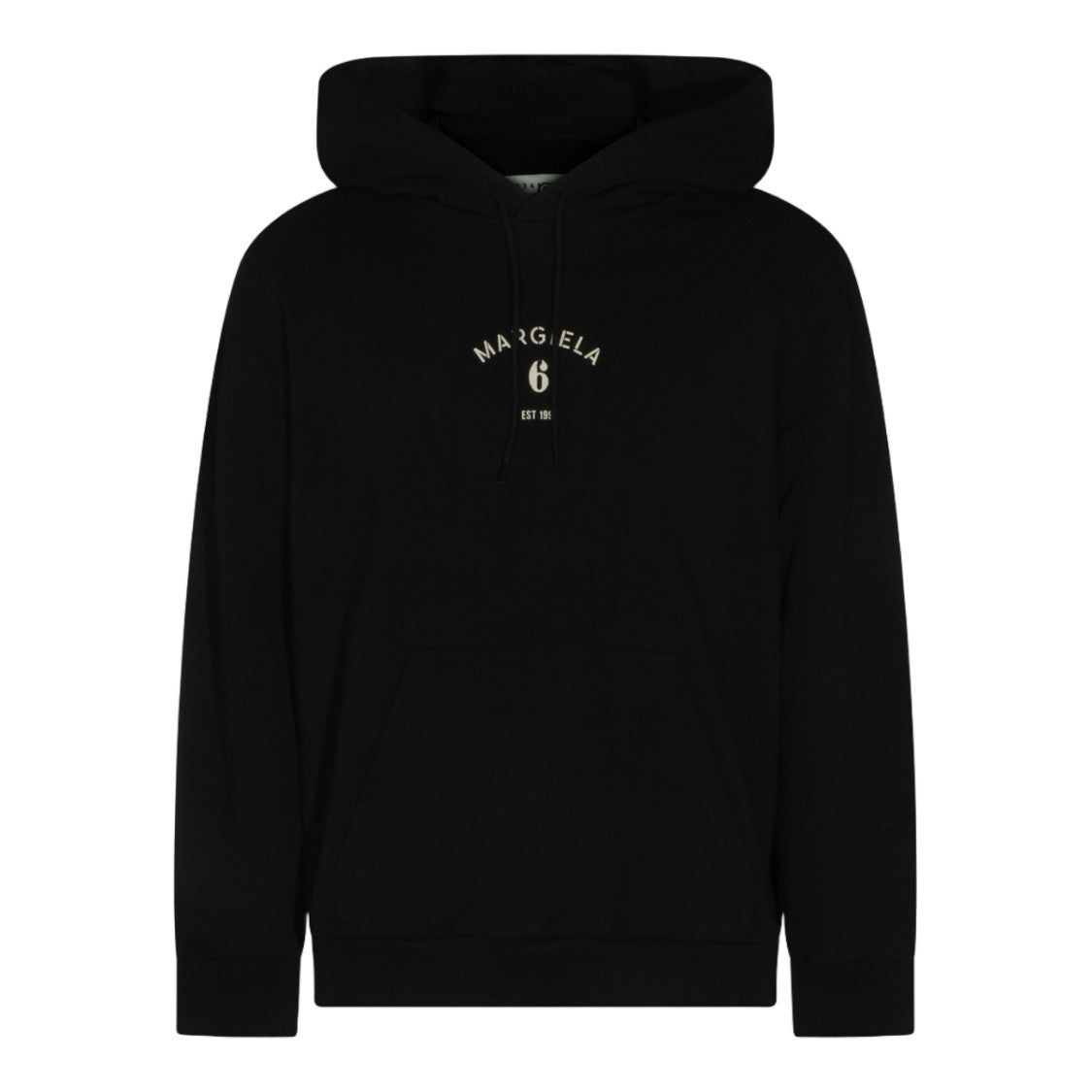 Mm6 By Maison Margiela Black Hoodie With Front Kangaroo Pocket And Drawstring Hood