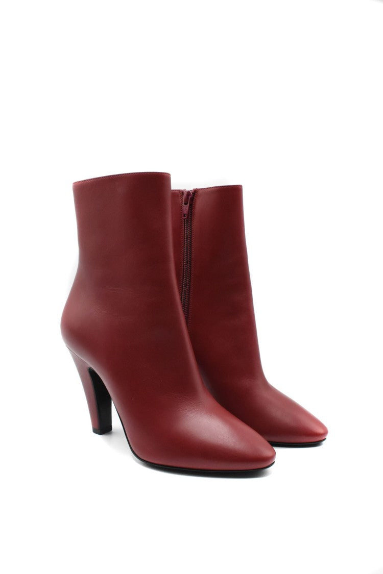 Saint Laurent Red Leather Pointed Square Toe Cone Heel Boots