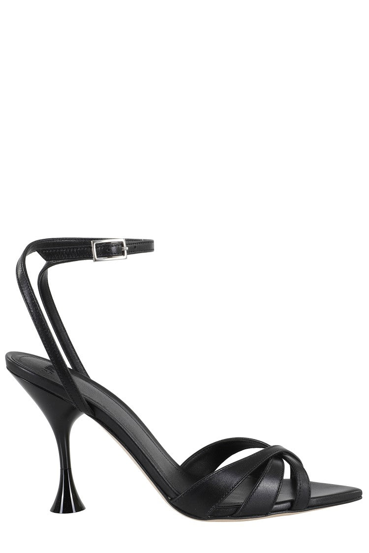 3Juin Pointed Toe Black Sandals With Crisscross Straps