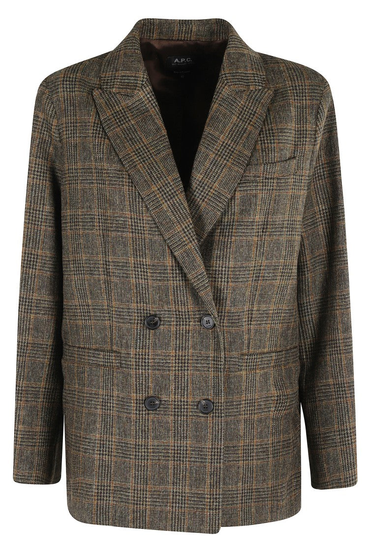 A.P.C. Brown Plaid Double-Breasted Lucy Jacket