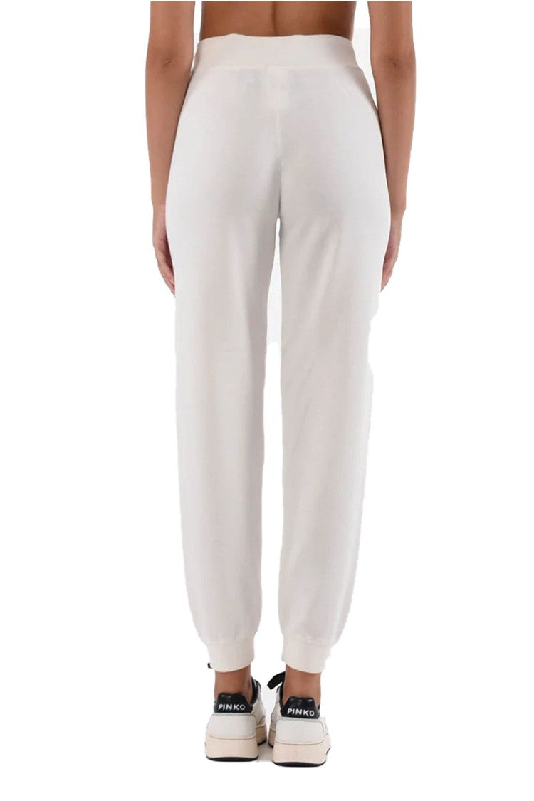 Pinko Relaxed Fit White Trousers Ribbed Cuffs