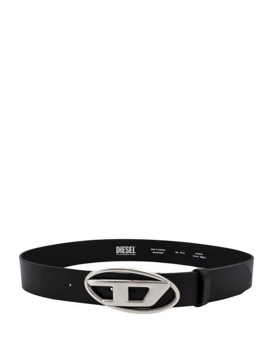 Diesel Leather Belt With Distinctive Silver-Tone Oval Buckle