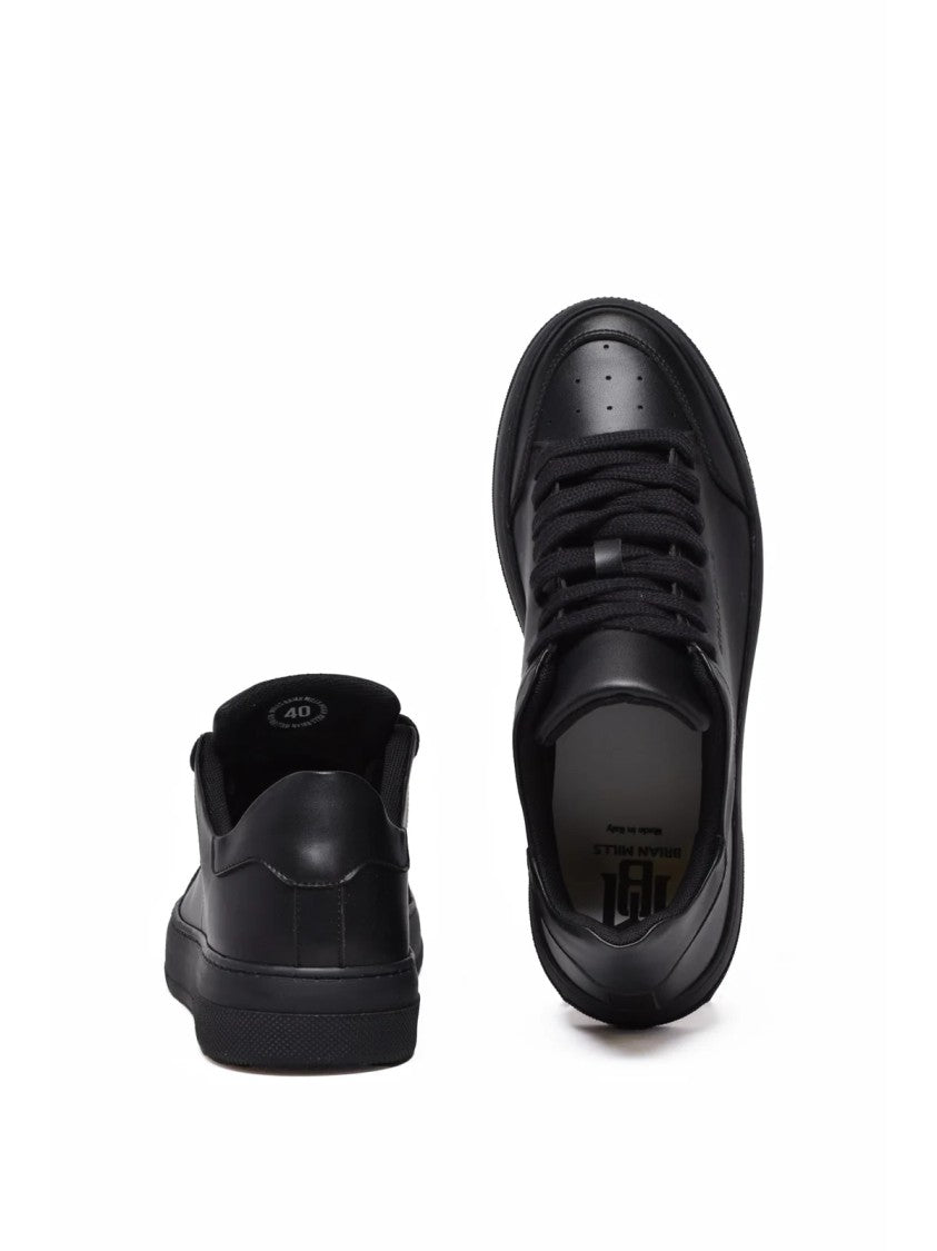Brian Mills Black Leather Minimalist Sneakers