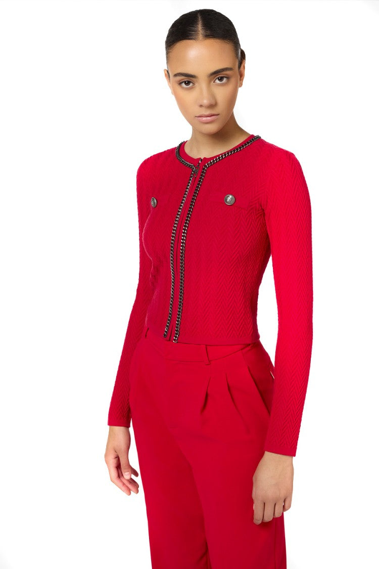 Elisabetta Franchi Textured Cropped Cardigan With Chain Detail