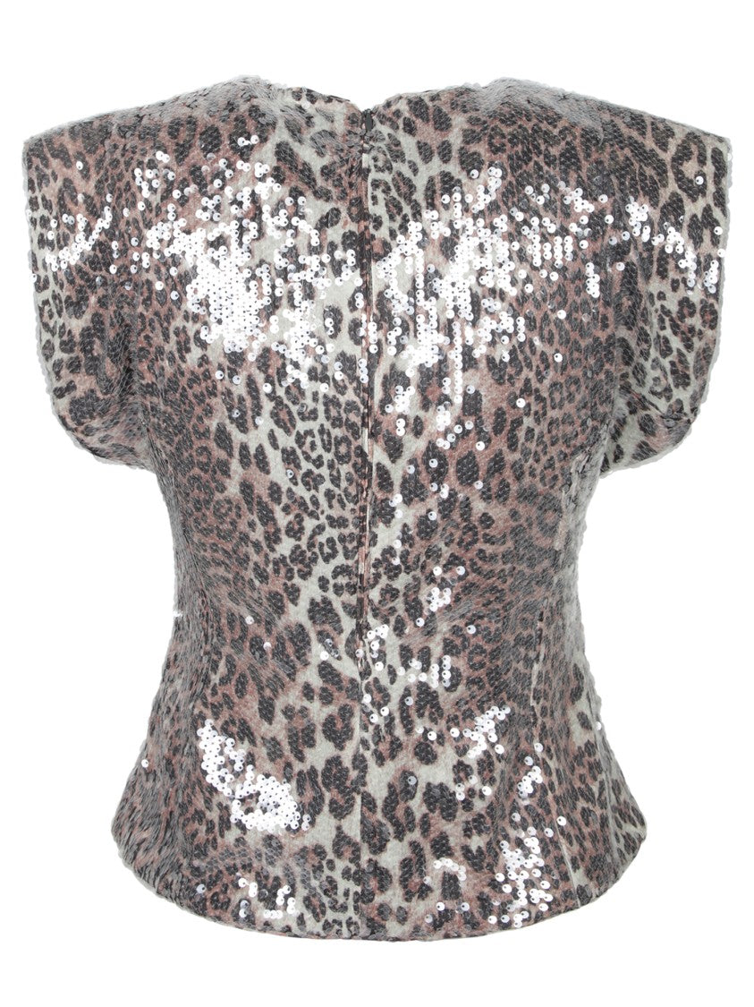 Ganni Leopard Print Sequined Sleeveless Top