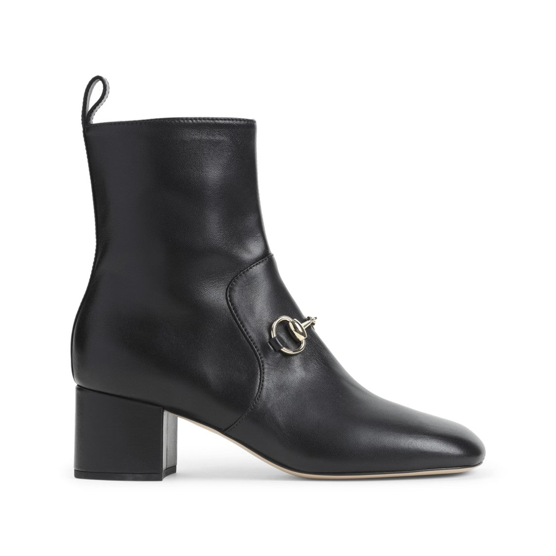 Gucci Smooth Leather Ankle Boots With Block Heel And Silver Bit Detail
