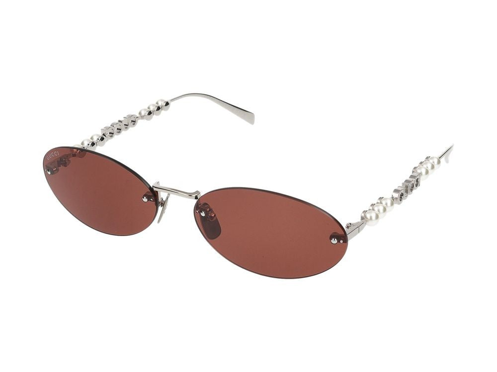 Gucci Silver Oval-Shaped Silver Frame Sunglasses