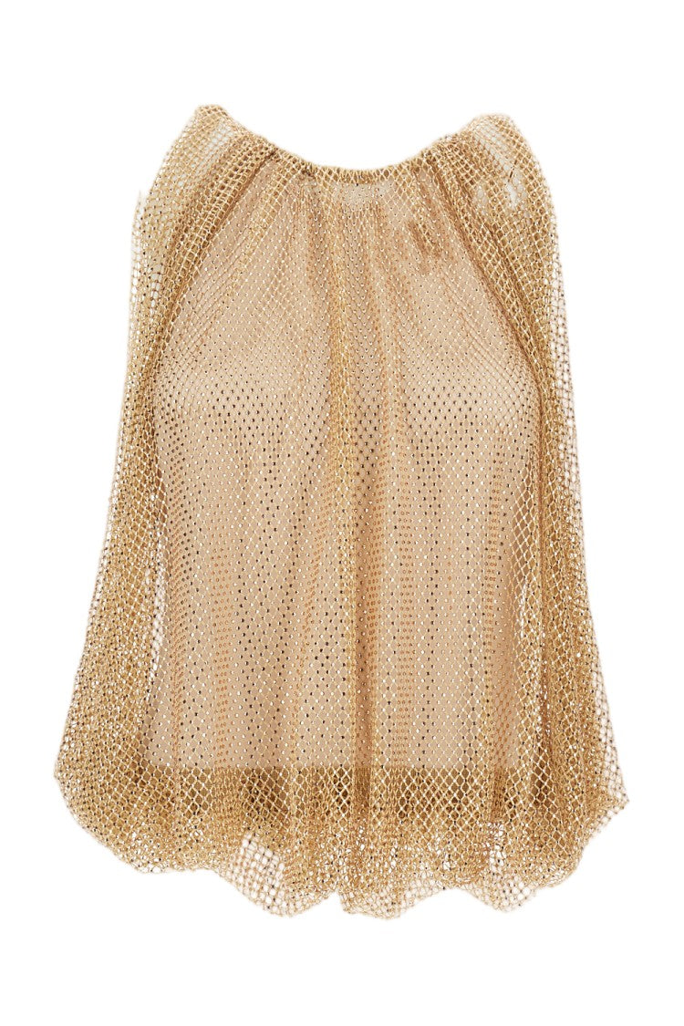 Sportmax Loose-Fit Metallic Gold Mesh Top With Crewneck Design