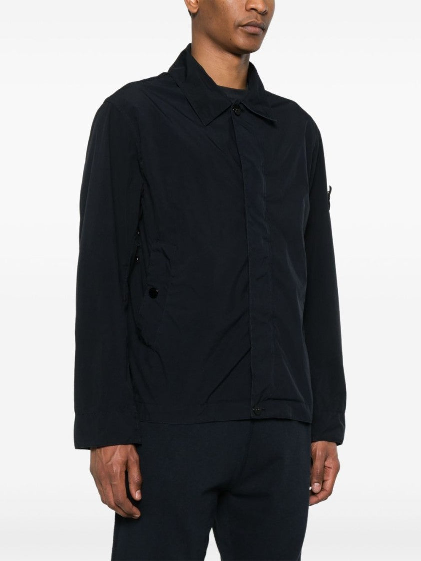 Stone Island Navy Blue Jacket With Concealed Front Fastening