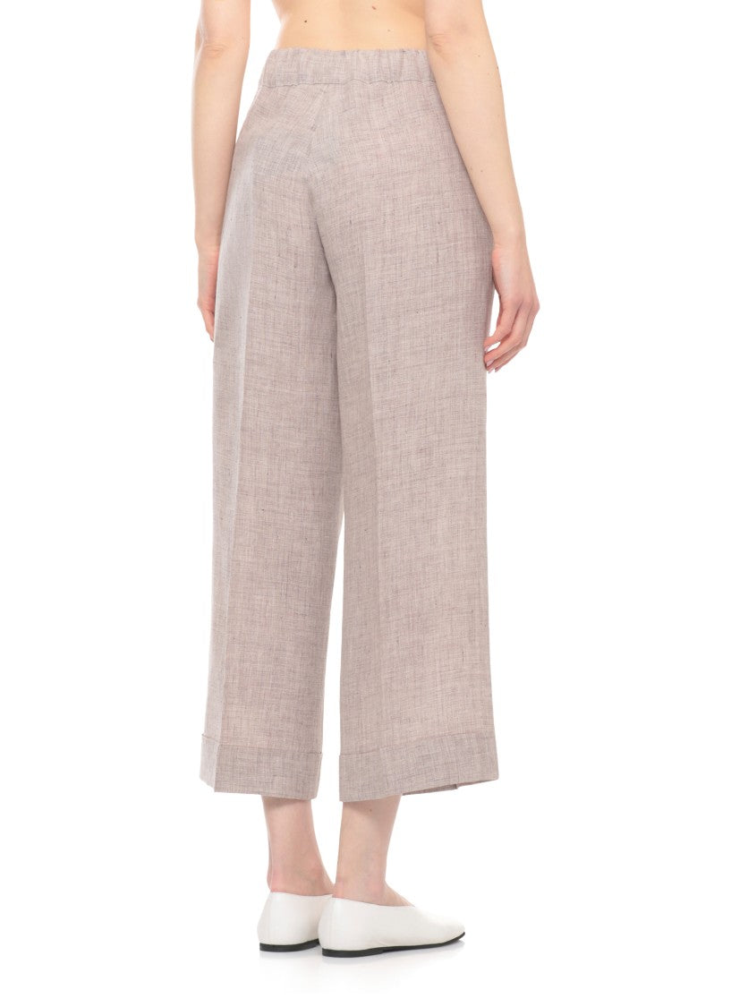 D. Exterior Brown Elastic Waist Linen Shorts