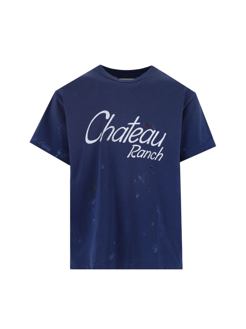 Gallery Dept. Vintage-Style Blue Cotton T-Shirt With Contrast Logos
