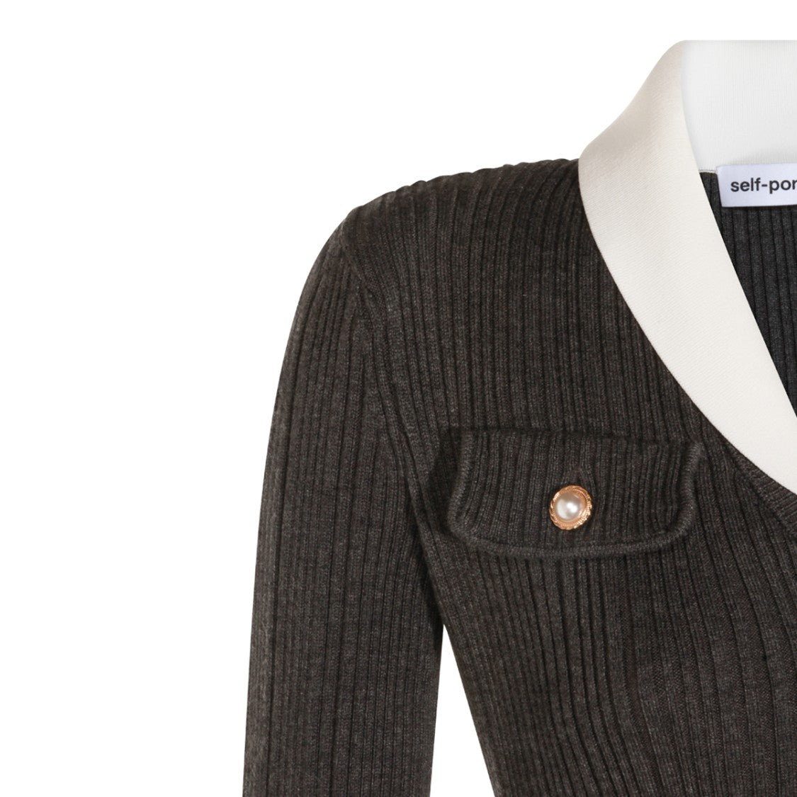 Self-Portrait Long Sleeve Grey Dress With Removable Belt And Pearl Buttons