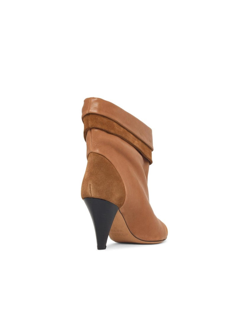 Isabel Marant 'Lyone' Ankle Boots In Cognac Brown Leather And Suede