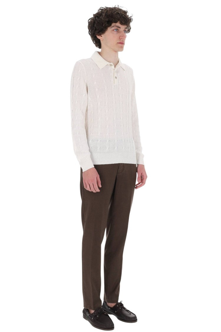 Barba White Cable-Knit Linen-Cotton Polo Shirt