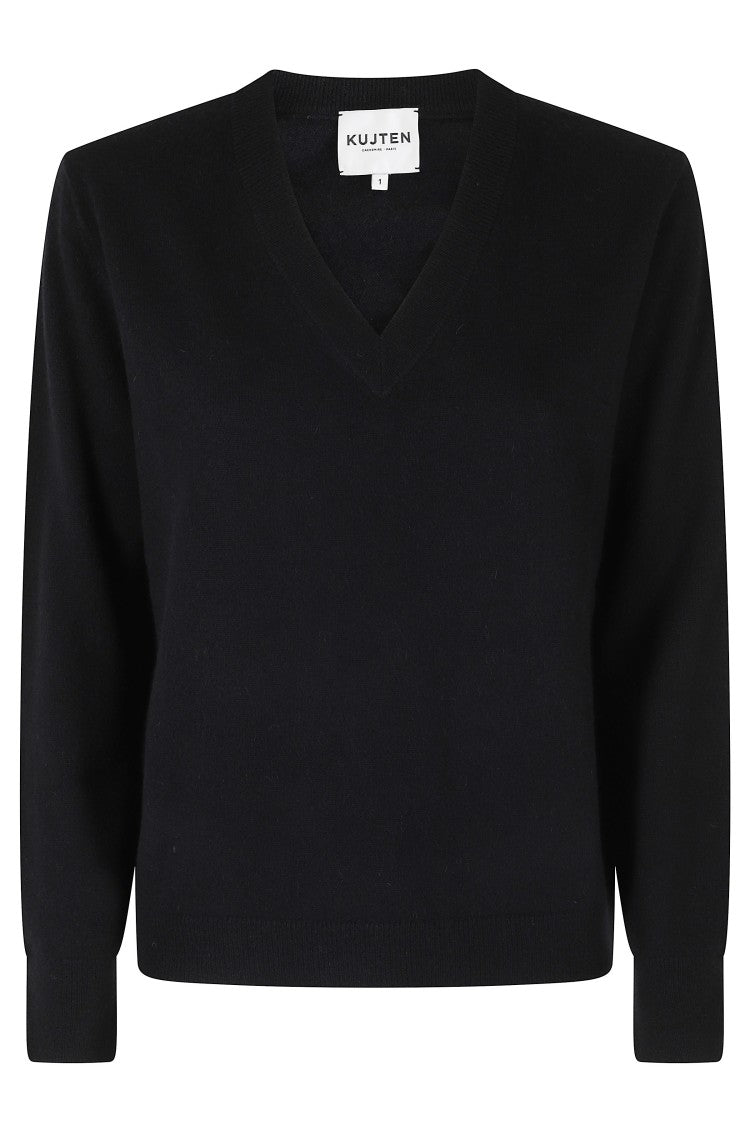 Kujten Lita Black Long-Sleeve V-Neck Cashmere Sweater