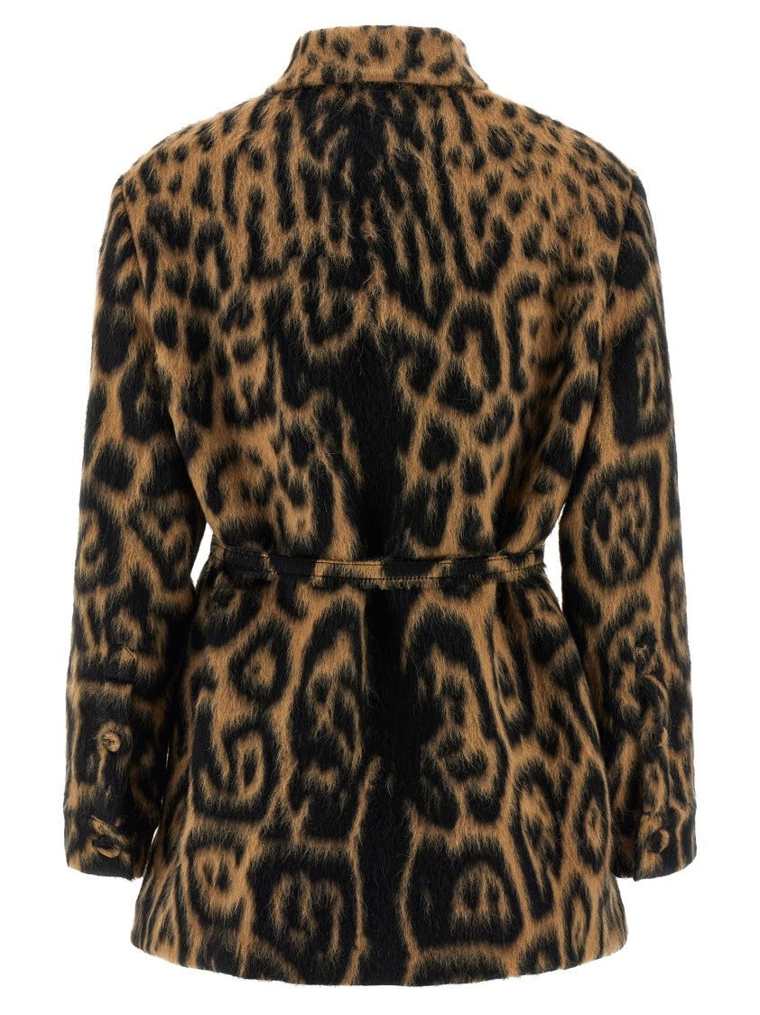Fendi Animal Print Wool Jacket With Adjustable Waist And Asymmetrical Hem