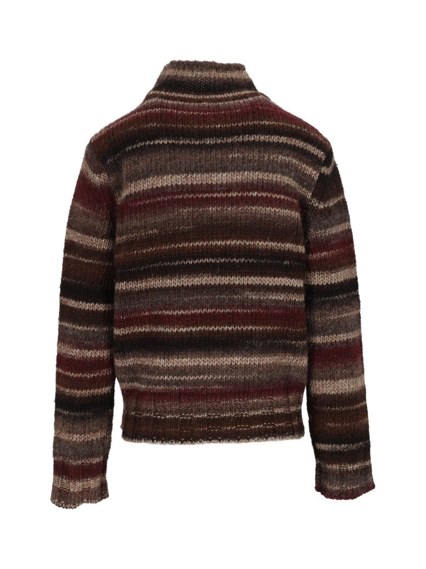 Kangra Cashmere Knitted Turtleneck Sweater With Horizontal Stripes And Ribbed Details