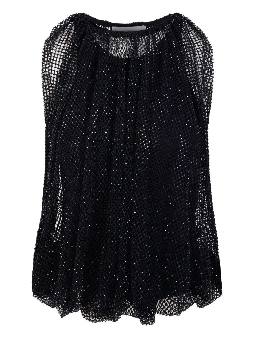 Sportmax Flowy Black Long-Sleeved Top With Mesh Overlay