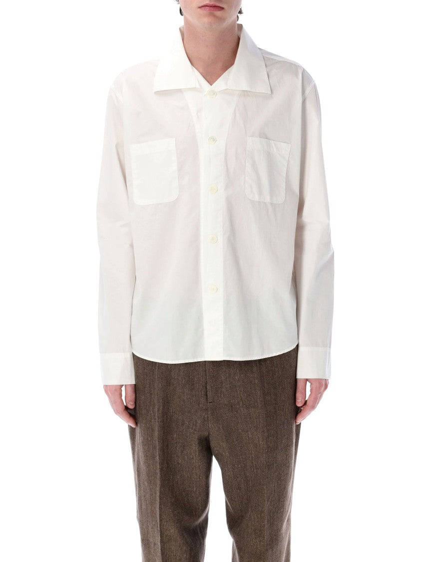 Our Legacy White Funnel Collar Shirt With Wide Placket