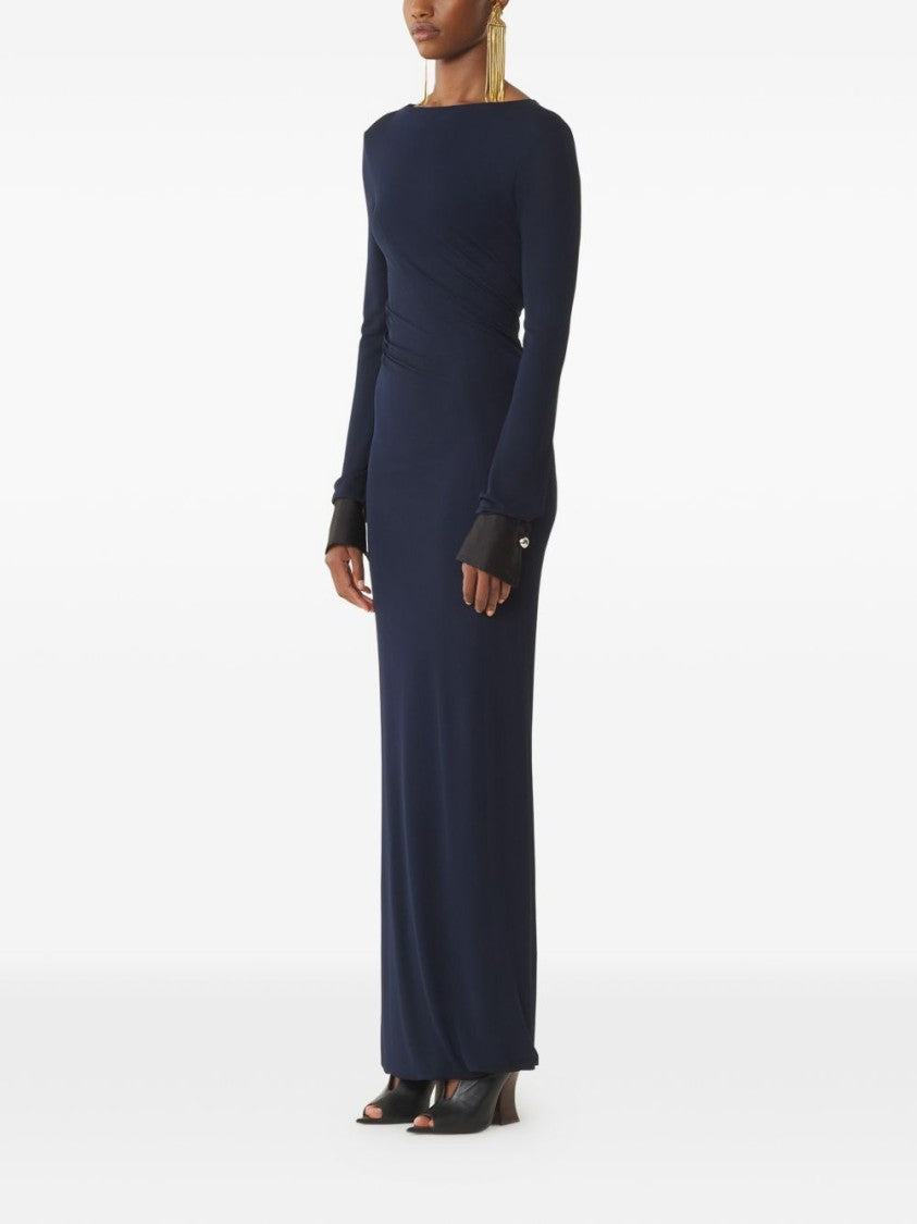 Lanvin Dark Blue Long Sleeve Side Slit Dress