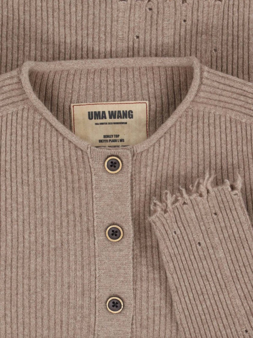 Uma Wang Ribbed Cashmere Sweater With Round Neckline And Button Closure